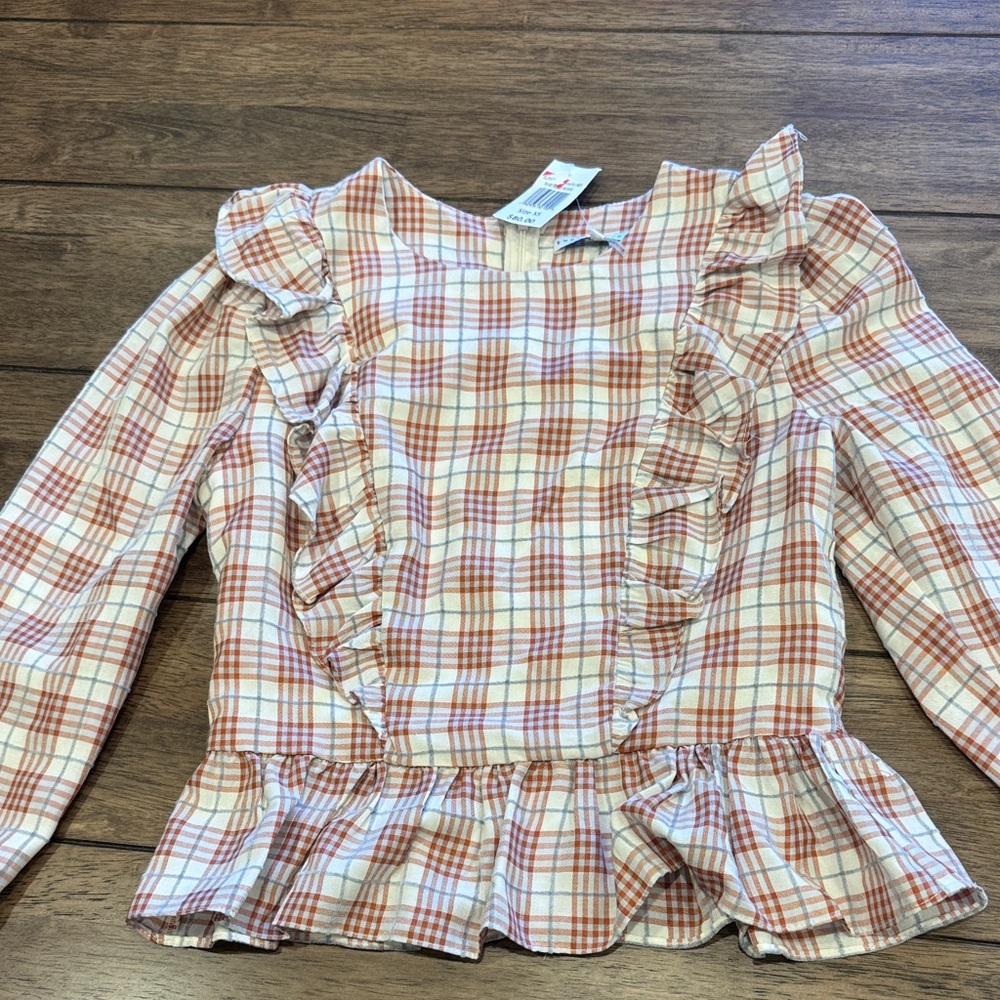 Plaid Ruffle Long Sleeve Top
